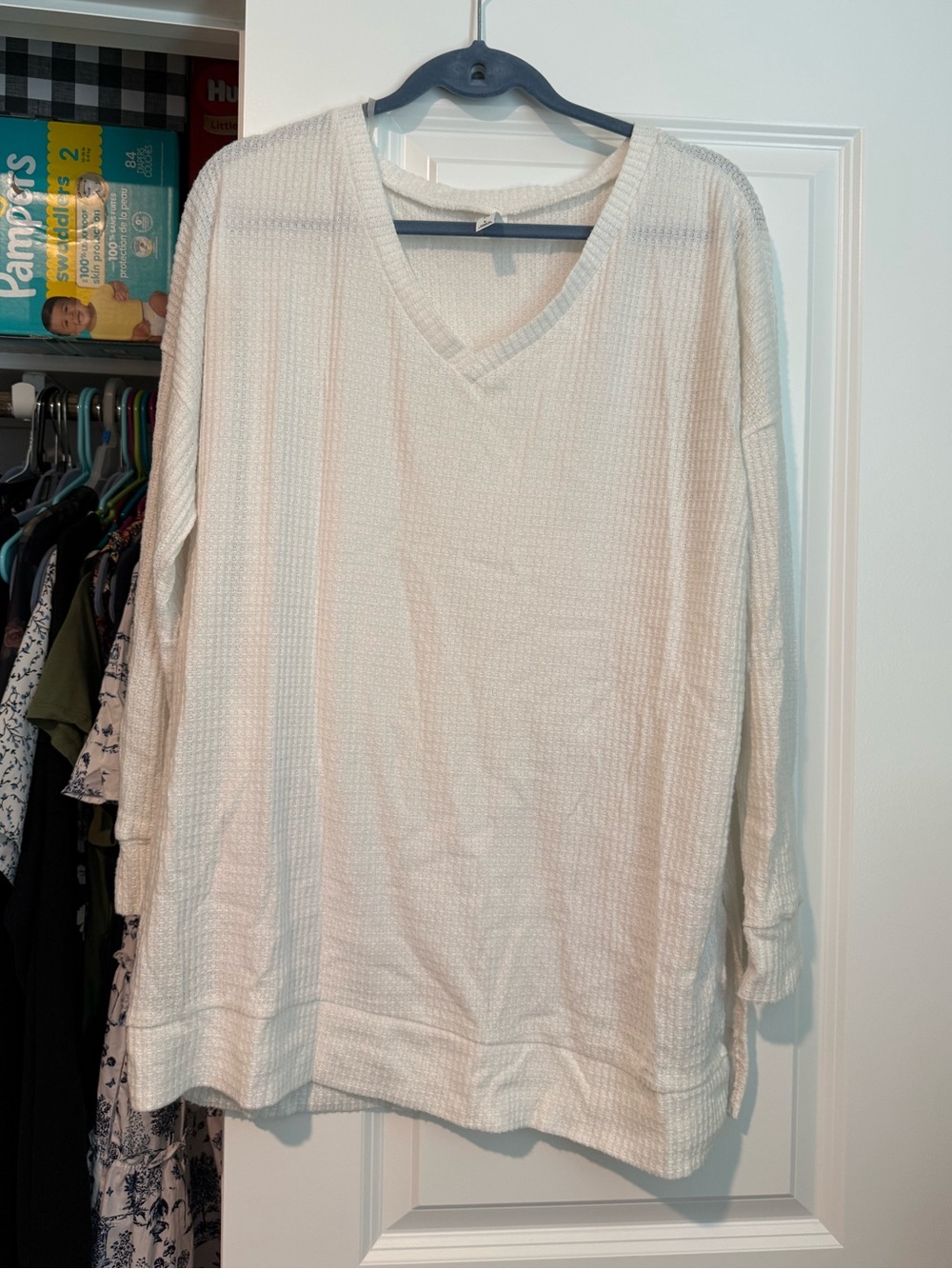 Cream Waffle-Knit V-Neck Tunic